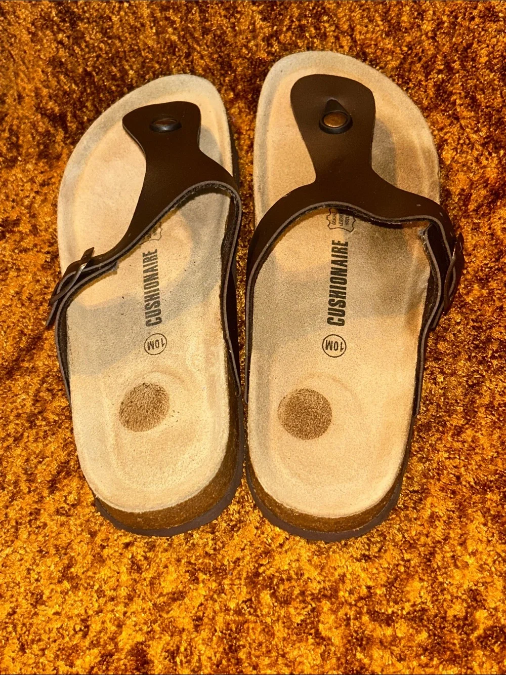 Comfort Footbed Toe-Post Sandals in Black with Adjustable Buckle